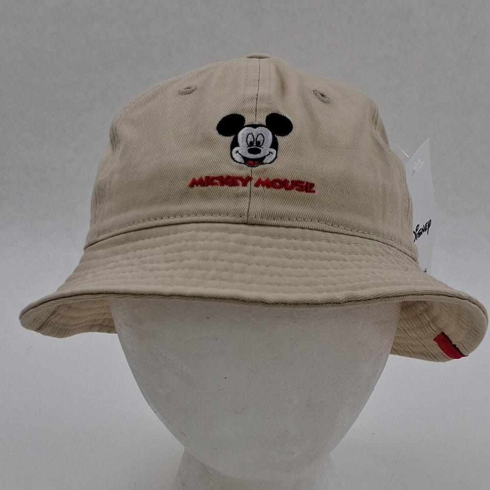 Disney Mickey Mouse Hat Cap Fitted Womens One Size Beige Bucket Embroidered